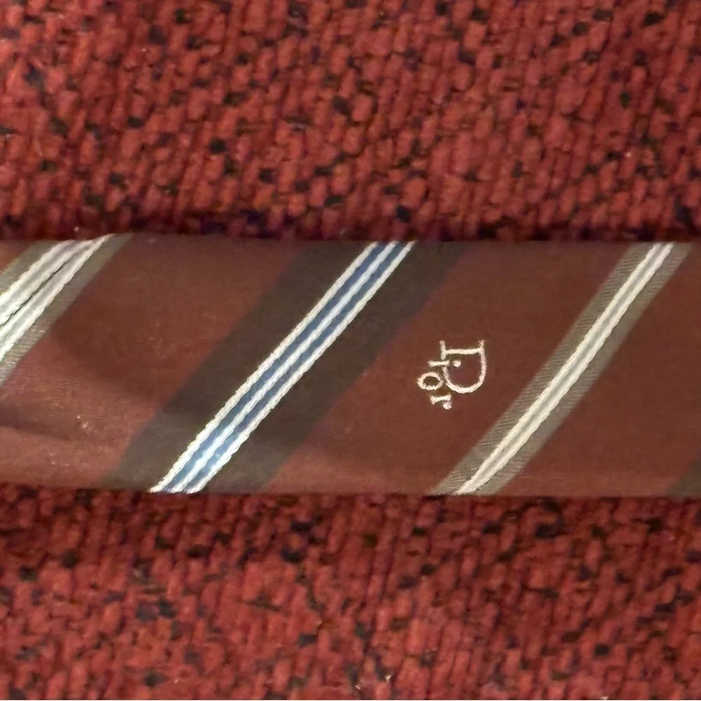 Christian Dior Men's Silk Necktie Brown‎ Stripe Luxury Designer Made in France